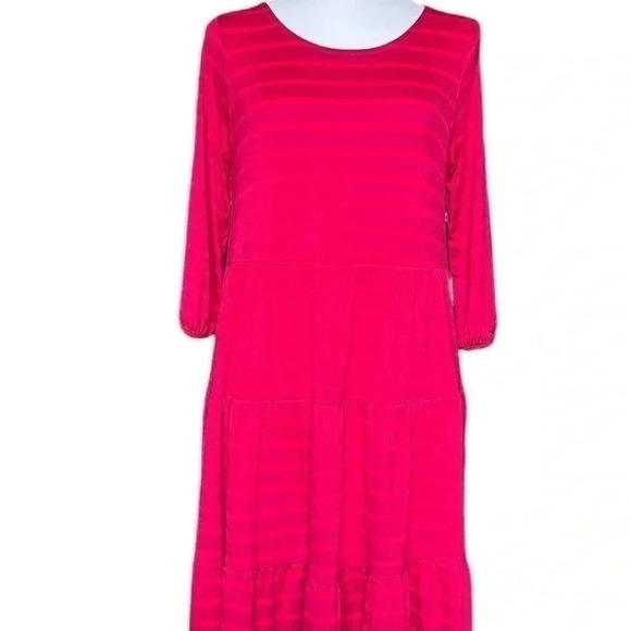 Agnes & Dora Pink Fuchsia Red Muted Stripe Dress Maternity New Mom Side Pockets - Picture 2 of 8